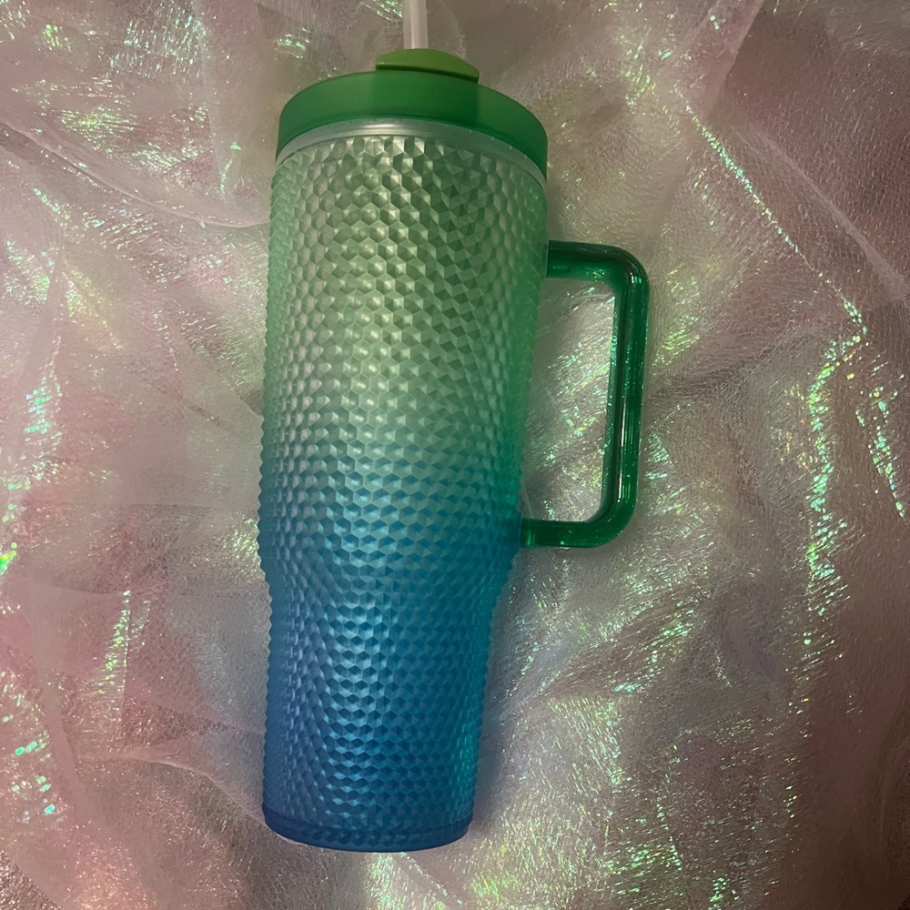 Green and Blue Tumbler with Handle & Free Straw Cover